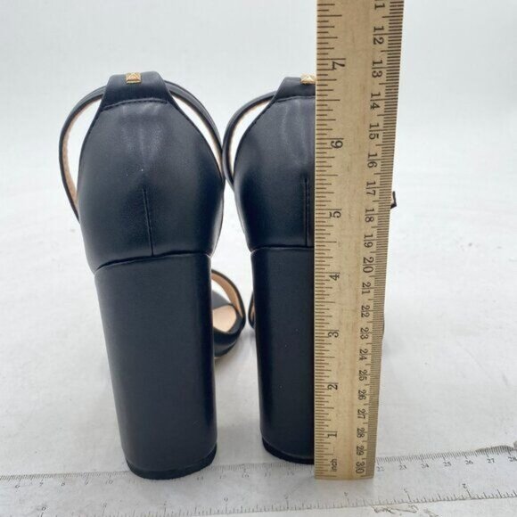 FSJ Black Chunky High Heel Sandals Open Toe Ankle Strap Single Band Dress Shoe - Picture 5 of 8